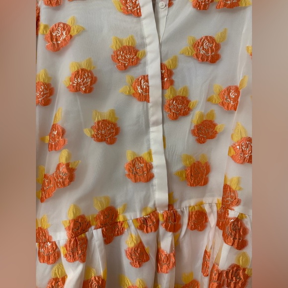 NEVER WORN English Factory Floral Jacquard Organza Long Sleeve Button Mini Dress - Picture 10 of 11